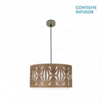 Distribuidor - Lâmpadas Diversas | Colgantes Moderno | COLGANTE KATERINA 3XE27CUERO/MADERA OSCURA REGX60X60 CM Ref: 177996084